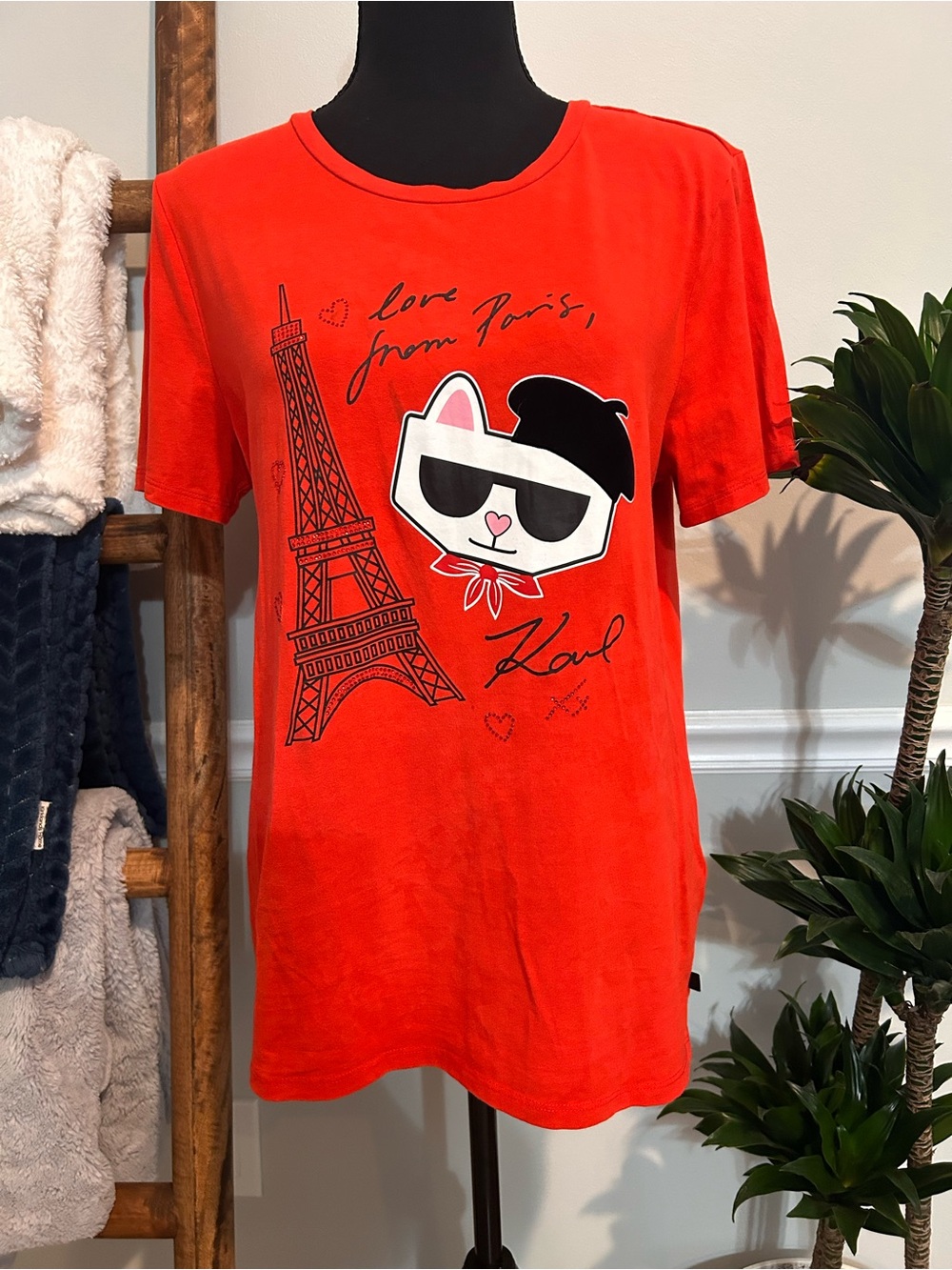 Karl Lagerfeld Kids Red Paris Cat Graphic Tee Size Medium